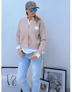 Gilet maille Molly Bracken, fantaisie coeur en poitrine, coloris beige - Référence : LA1634DN