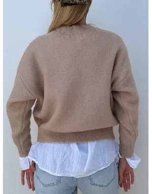 Gilet maille Molly Bracken, fantaisie coeur en poitrine, coloris beige - Référence : LA1634DN