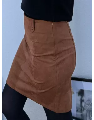 Jupe courte Molly Bracken, effet daim, coloris marron, ref T2136DH