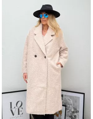 Manteau long, coupe oversize, coloris beige - Référence : PLF106ADH