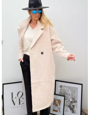 Manteau long, coupe oversize, coloris beige - Référence : PLF106ADH