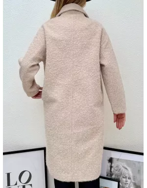 Manteau long, coupe oversize, coloris beige - Référence : PLF106ADH