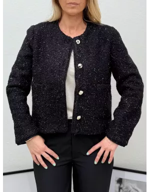 Veste courte texturée Molly Bracken, fils métallisés, coloris noir, référence T2035DH