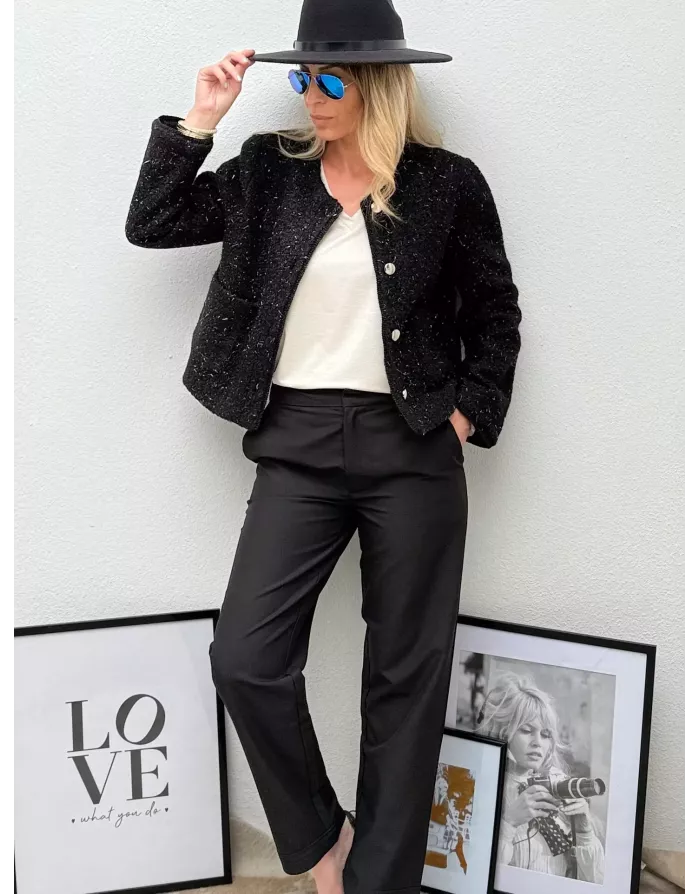 Veste courte texturée Molly Bracken, fils métallisés, coloris noir, référence T2035DH
