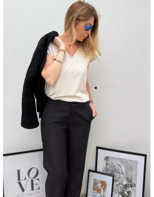 Pantalon tailleur, taille haute, coupe droite, jambes fuselées - Référence : T2089DN