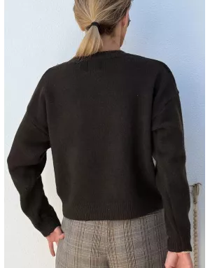 Pull clouté à maille épaisse, Lili Sidonio pour Molly Bracken, coloris marron très foncé - Référence :LAL607DN