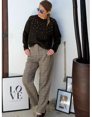 Pull clouté à maille épaisse, Lili Sidonio pour Molly Bracken, coloris marron très foncé - Référence :LAL607DN