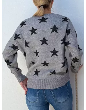 Pull fantaisie en maille, étoiles en fils pailletés, coloris gris Molly Bracken - Référence: LA855BDN