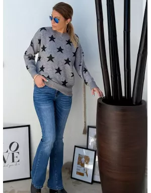 Pull fantaisie en maille, étoiles en fils pailletés, coloris gris Molly Bracken - Référence: LA855BDN
