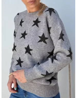 Pull fantaisie en maille, étoiles en fils pailletés, coloris gris Molly Bracken - Référence: LA855BDN