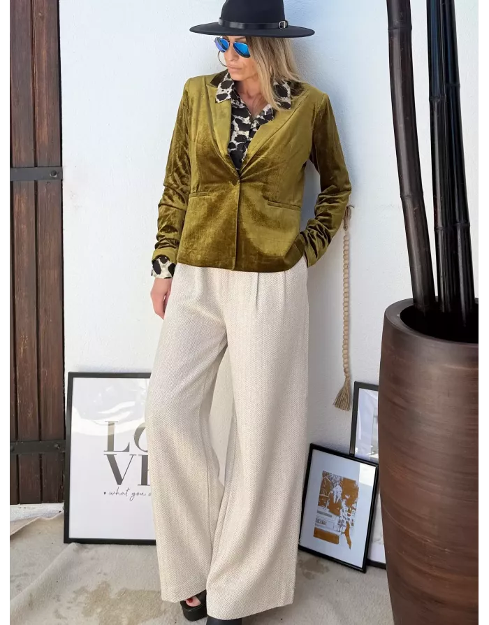 Blazer panne de velours Molly Bracken, coloris kaki, référence T114DH