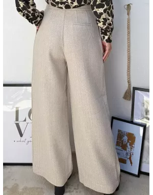 Pantalon large, taille haute, à imprimé chevrons Molly Bracken, coloris beige - Référence : T1872ADH