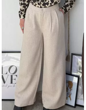 Pantalon large, taille haute, à imprimé chevrons Molly Bracken, coloris beige - Référence : T1872ADH
