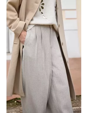 Pantalon large, taille haute, à imprimé chevrons Molly Bracken, coloris beige - Référence : T1872ADH