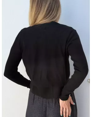 Gilet boléro Lili Sidonio, fermeture chaînette strass, boutons strass poignets, coloris noir - Référence : EL1003DN