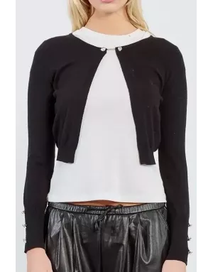 Gilet boléro Lili Sidonio, fermeture chaînette strass, boutons strass poignets, coloris noir - Référence : EL1003DN