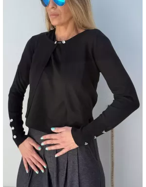 Gilet boléro Lili Sidonio, fermeture chaînette strass, boutons strass poignets, coloris noir - Référence : EL1003DN