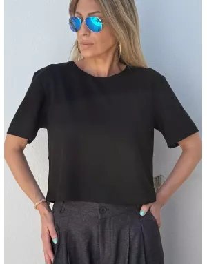 Tee-shirt court Lili Sidonio, forme top, encolure ronde, coloris noir - Référence : LAL596DN