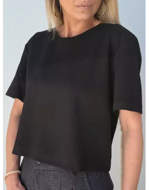 Tee-shirt court Lili Sidonio, forme top, encolure ronde, coloris noir - Référence : LAL596DN