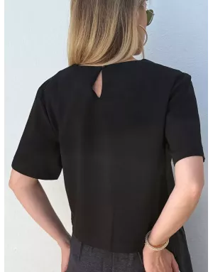Tee-shirt court Lili Sidonio, forme top, encolure ronde, coloris noir - Référence : LAL596DN