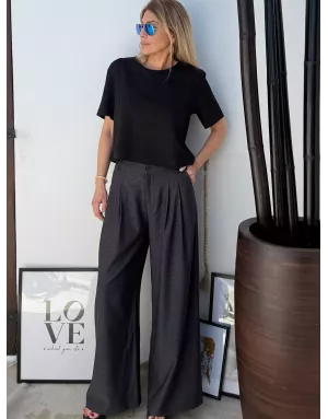 Pantalon large à plis Lili Sidonio, coloris gris foncé - Référence : TF128DN