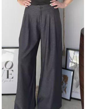 Pantalon large à plis Lili Sidonio, coloris gris foncé - Référence : TF128DN