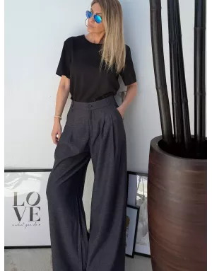 Pantalon large à plis Lili Sidonio, coloris gris foncé - Référence : TF128DN