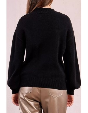 Pull fantaisie en maille, application de perles, coloris noir Molly Bracken - Référence: LA1827DH