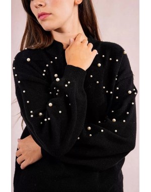 Pull fantaisie en maille, application de perles, coloris noir Molly Bracken - Référence: LA1827DH
