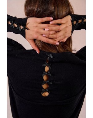 Pull fantaisie, encolure ronde, noeuds fantaisies, coloris noir,  Molly Bracken - Référence : LA1840DN