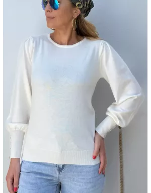 Pull fantaisie, encolure ronde, noeuds fantaisies, coloris blanc cassé  Molly Bracken - Référence : LA1840DN