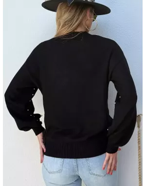 Pull fantaisie en maille, application de perles, coloris noir Molly Bracken - Référence: LA1827DH