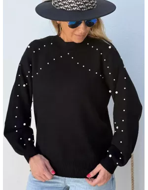 Pull fantaisie en maille, application de perles, coloris noir Molly Bracken - Référence: LA1827DH