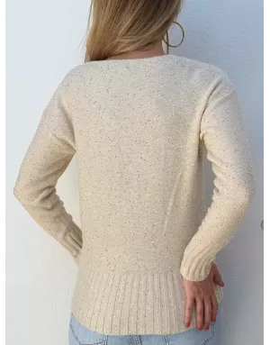 Pull fantaisie en maille, parsemé de fins sequins, fils lurex, coloris crème, Molly Bracken - Référence: LA1590DN