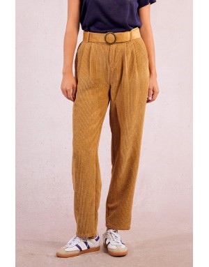 Pantalon velours côtelé Molly Bracken, taille haute, coupe droite légèrement ballon, ceinture amovible - Référence : T1432DN