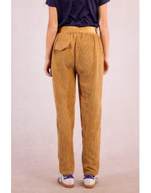 Pantalon velours côtelé Molly Bracken, taille haute, coupe droite légèrement ballon, ceinture amovible - Référence : T1432DN