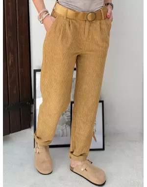 Pantalon velours côtelé Molly Bracken, taille haute, coupe droite légèrement ballon, ceinture amovible - Référence : T1432DN