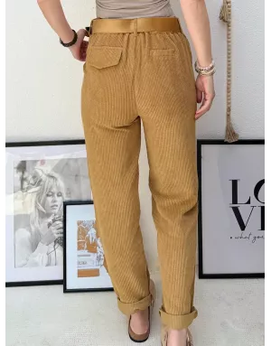 Pantalon velours côtelé Molly Bracken, taille haute, coupe droite légèrement ballon, ceinture amovible - Référence : T1432DN