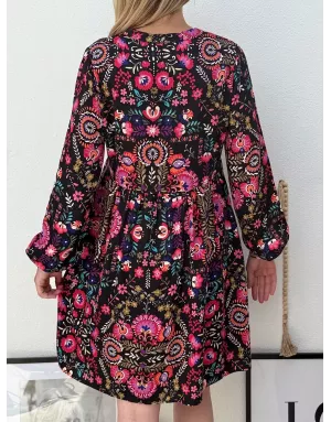 Robe fluide Molly Bracken, imprimé folk coloré sur fond noir, , référence T1863DH