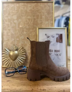 Bottines Herine, coloris café, en bi-matière noirs à semelle crantée Vanessa WU - BT2815