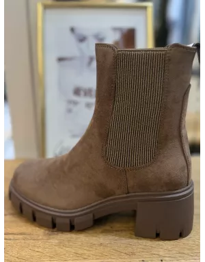 Bottines Herine, coloris café, en bi-matière noirs à semelle crantée Vanessa WU - BT2815