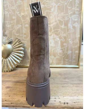 Bottines Herine, coloris café, en bi-matière noirs à semelle crantée Vanessa WU - BT2815