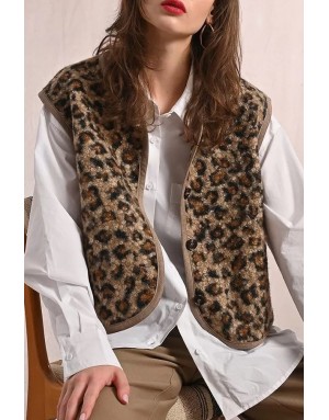 Veste sans manches Molly Bracken, fausse fourrure mouton, imprimé léopard - Référence : LA1750DH