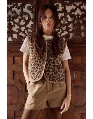 Veste sans manches Molly Bracken, fausse fourrure mouton, imprimé léopard - Référence : LA1750DH