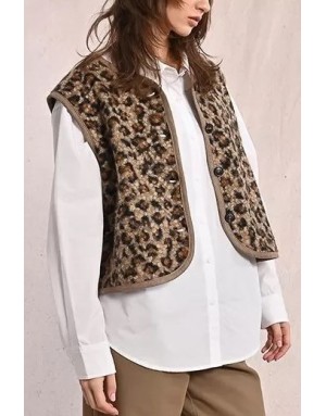 Veste sans manches Molly Bracken, fausse fourrure mouton, imprimé léopard - Référence : LA1750DH