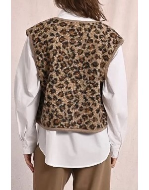 Veste sans manches Molly Bracken, fausse fourrure mouton, imprimé léopard - Référence : LA1750DH