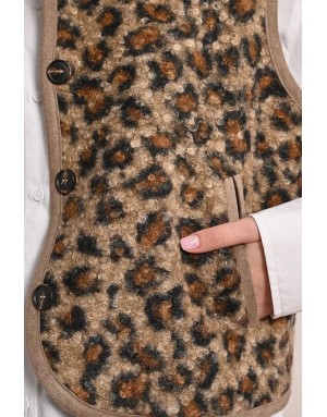 Veste sans manches Molly Bracken, fausse fourrure mouton, imprimé léopard - Référence : LA1750DH