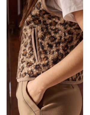 Veste sans manches Molly Bracken, fausse fourrure mouton, imprimé léopard - Référence : LA1750DH