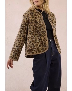 Veste manches longues Molly Bracken, fausse fourrure mouton, imprimé léopard - Référence : LA1751DH