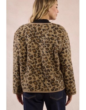 Veste manches longues Molly Bracken, fausse fourrure mouton, imprimé léopard - Référence : LA1751DH